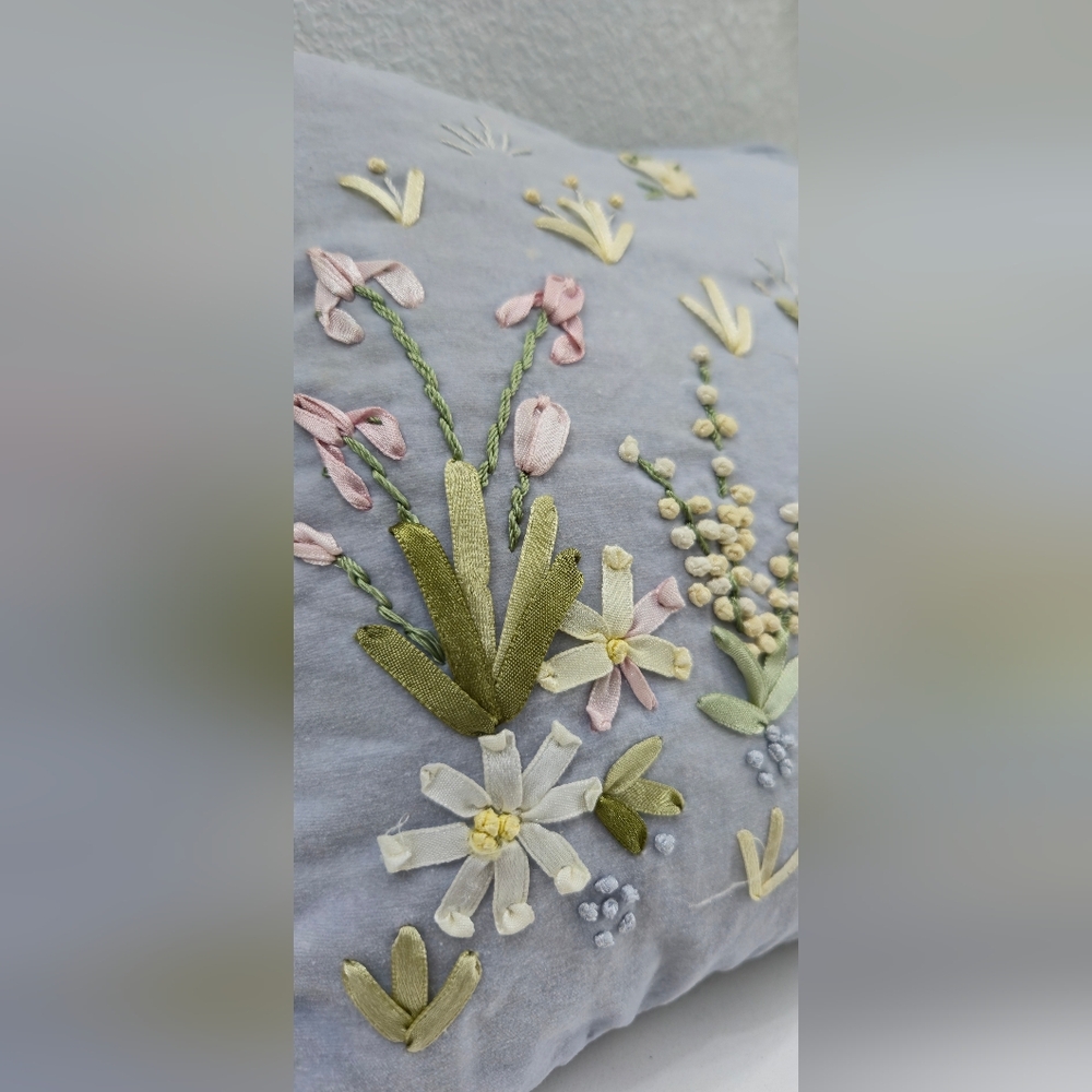 Floral Embroidered Pillow Cover